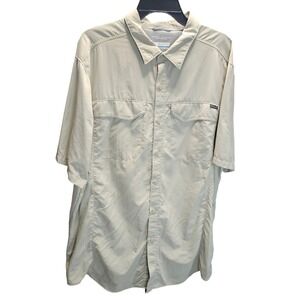 Columbia Omni Shade Sun Protection Short Sleeve Button Up Shirt Tan XLT